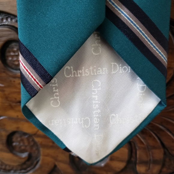 ⭐DIOR | Vintage Green Logo Striped Tie Spring Wedding Easter Graduation Party - Picture 6 of 16